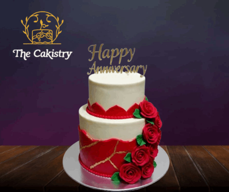 Red, white and gold Anniversary Cake The Cakistry