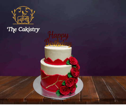 Cake for her, red white and gold colors