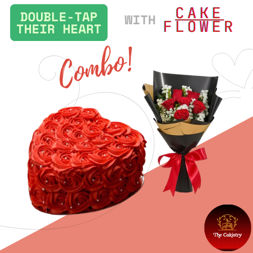 flowers bouquet and cake gifting