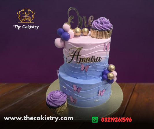 2 Step Butterfly Cake for Girls in pink and purple theme from The Cakistry - frontal