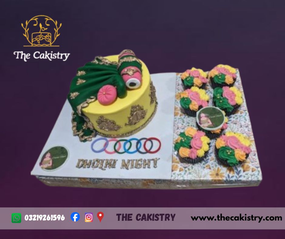 Dholki Theme Cake and Cupcakes in Karachi from The Cakistry  - frontal