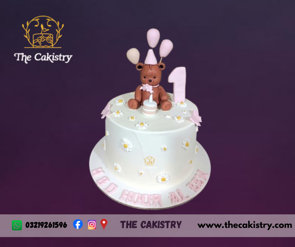 First Birthday Bear Cake for Girls from The Cakistry
