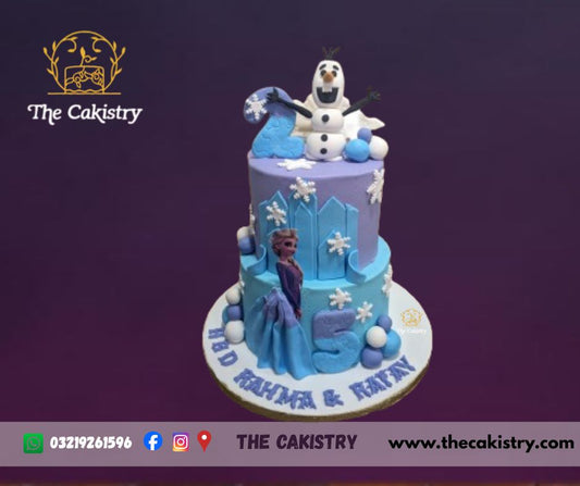 2 tiers Frozen Elsa and Olaf Cake from The Cakistry - frontal