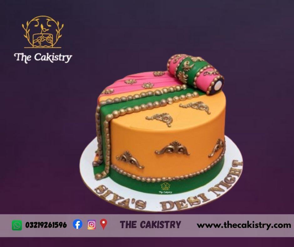 Mehendi and Dholki Theme Cake from The Cakistry - frontal