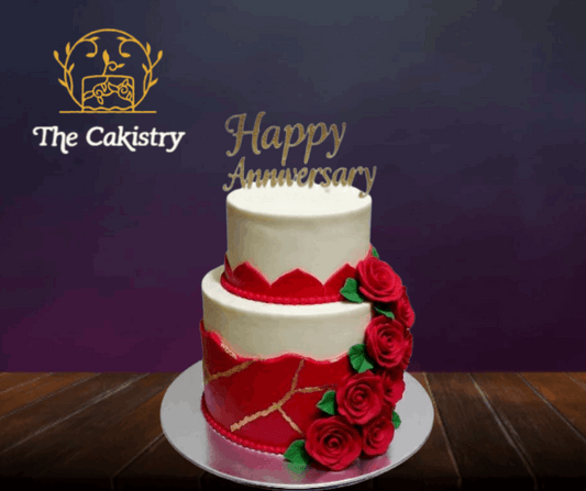 Red, white and gold Anniversary Cake The Cakistry