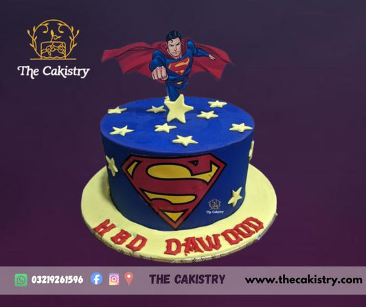 Superman Theme Cake with non edible Picture in Karachi from The Cakistry