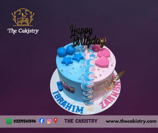 Twins Boy and Girl Birthday Cake from The Cakistry in Karachi - frontal