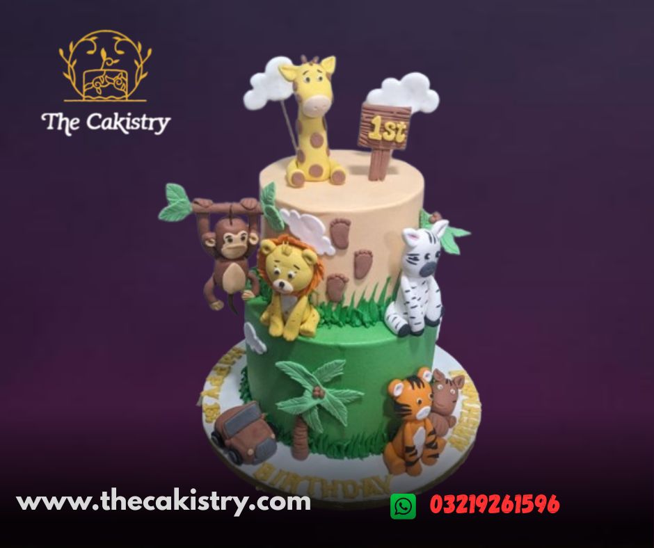 Zoo theme Cake featuring favorite jungle animals from The Cakistry - frontal